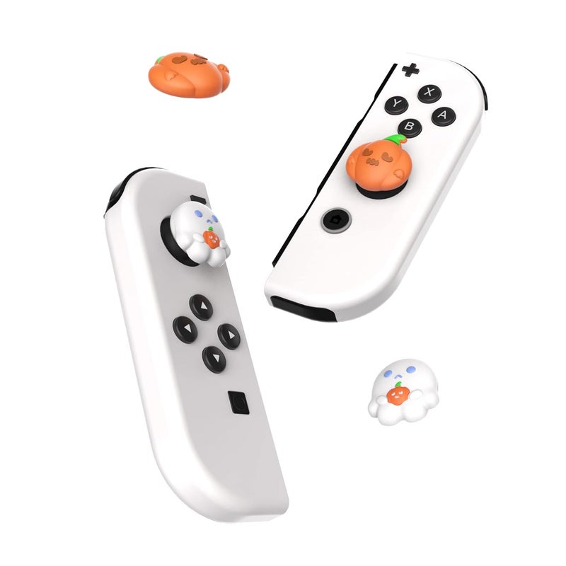 playvital Halloween Joystick Caps for Nintendo Switch, Thumbstick Grips for Switch Lite, Analog Cover for OLED Joycon Thumb Grip Caps - Spooky Ghost with Pumpkin - Image 5